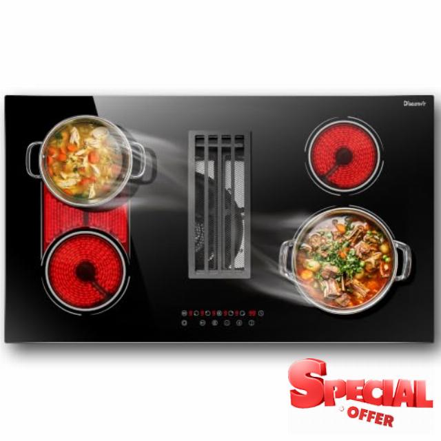 36 Inch Electric Cooktop with Downdraft Vent 7400W