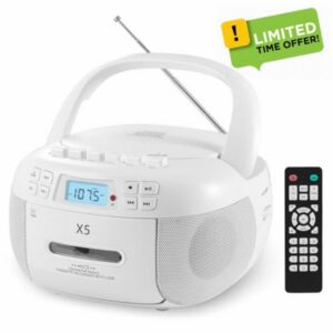 Portable CD and Cassette Player Combo Boombox with Bluetooth
