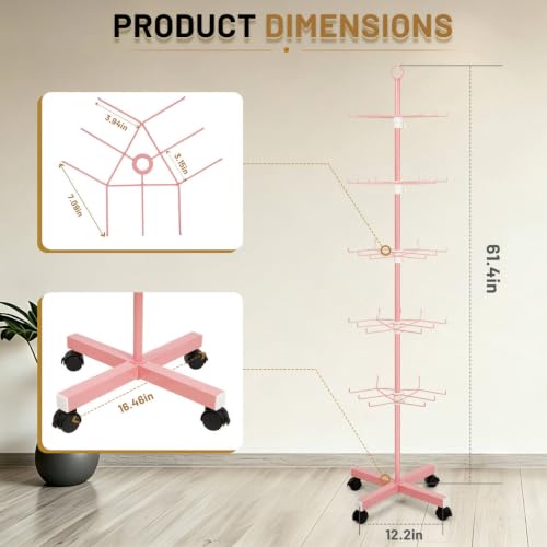 Pink Movable and Adjustable Height Rotating Display Stand for Jewelry