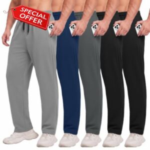 5 Pack Men's Sweatpants with Pockets - Mesh Open Bottom Athletic Pants                                                          Men Joggers for Workout Gym Running Jogging