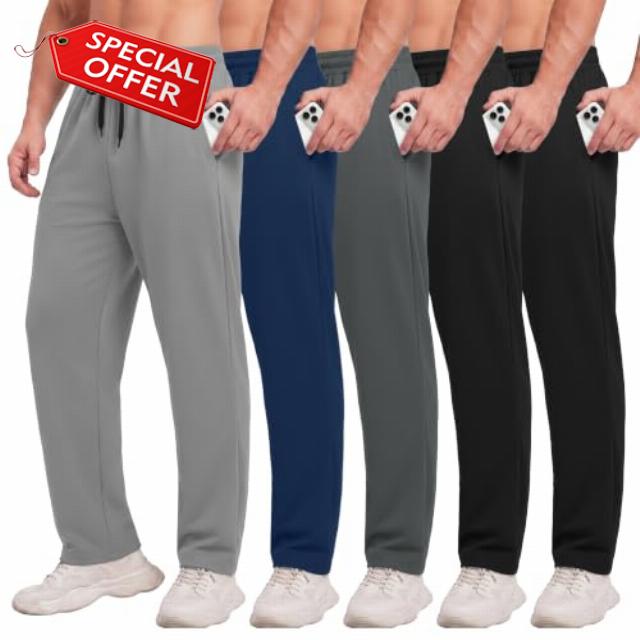 5 Pack Men's Sweatpants with Pockets - Mesh Open Bottom Athletic Pants                                                          Men Joggers for Workout Gym Running Jogging