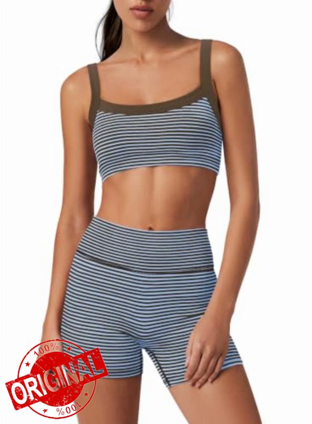 SENSERISE Womens Striped Workout Sets 2 Piece                                                          High Support Padded Sports Bra