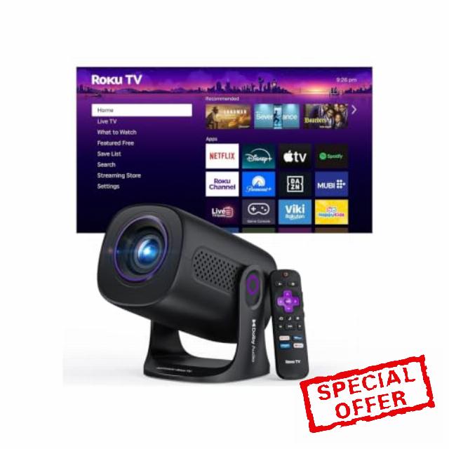 HAPPRUN Roku TV Smart Mini Projector with WiFi and Bluetooth for Portable                                                          Roku Entertainment Built-in