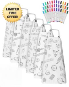 Glitopper Kids DIY Painting Aprons Cooking Aprons for Girls Boys                                                          Kids White Painting Color Apron