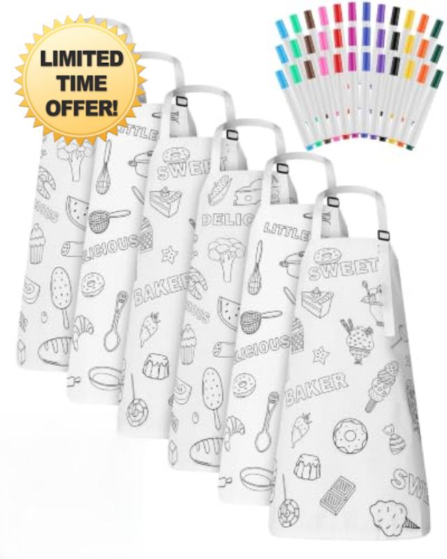 Glitopper Kids DIY Painting Aprons Cooking Aprons for Girls Boys                                                          Kids White Painting Color Apron