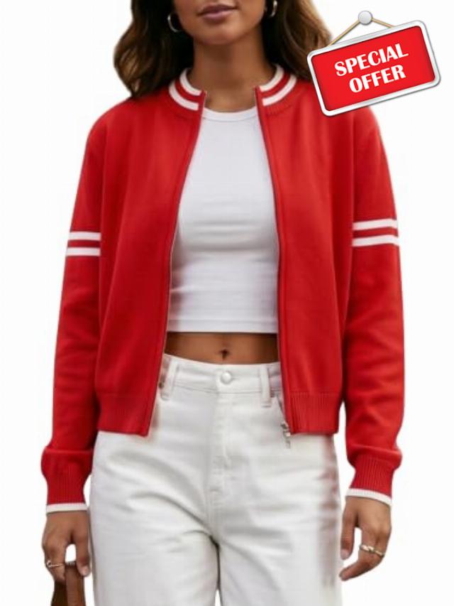 EXLURA Women Long Sleeve Zip Up Cardigan Sweaters Fall Casual Bomber Jacket                                                          Soft