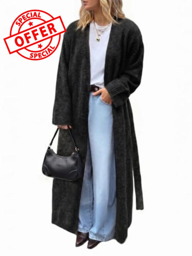 Tankaneo Womens Long Cardigan Sweater Oversized Open Front Coat with Belted                                                          Slouchy Duster Cardigans