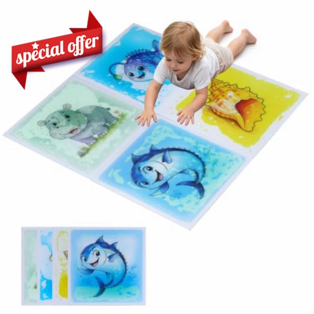 Sensory Tiles for Kids: 4 Pack Liquid Motion Puzzle Play Mat Ocean Designs                                                          Keep visual discovery changing - 16x16” pressure shifts the inner fluid into new patterns that make every press or step feel