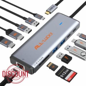 12-in-1 USB C Docking Station with Dual Monitor for Laptops/Desktop/PC                                                          Plug&play-100W PD
