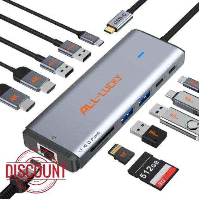 12-in-1 USB C Docking Station with Dual Monitor for Laptops/Desktop/PC                                                          Plug&play-100W PD