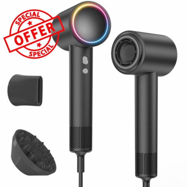 Heyfeel Lightweight Ionic Hair Dryer with Diffuser for Curly Hair                                                          Brushless Motor