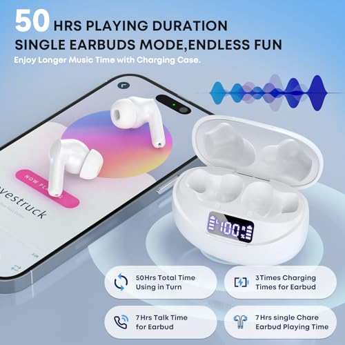 White Noise Cancelling Mic Ear buds with 50H Playback