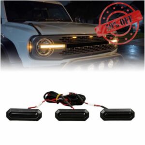 LED Grille Lights 3Pcs Fit for 2021-2026 Ford Bronco Not for Sport                                                          for High-series Grille