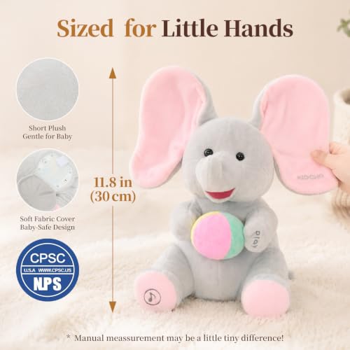 Interactive Singing Baby Musical Toy                                                          A musical elephant with volume control plays peekaboo