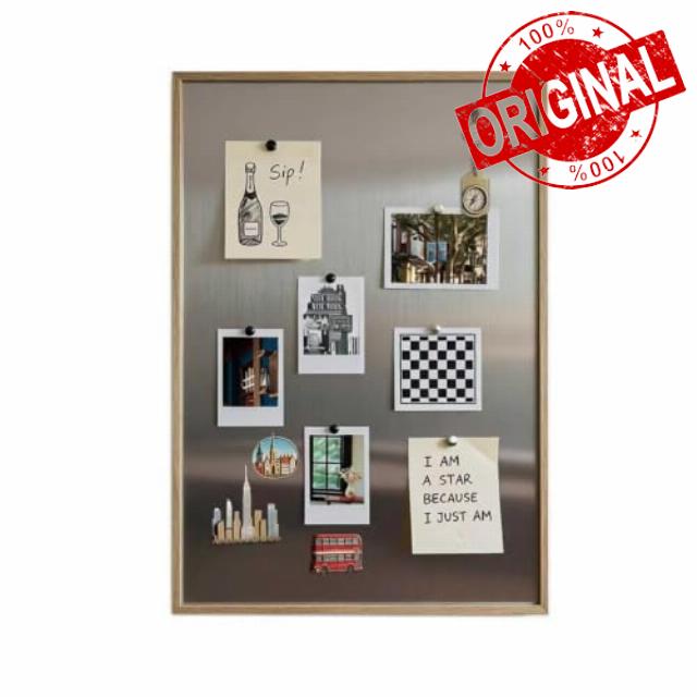 Wood Frame Stainless Steel Magnetic Bulletin Board for Wall                                                          Large Metal memo decor message notice organizer mounted photo display modern picture rustic