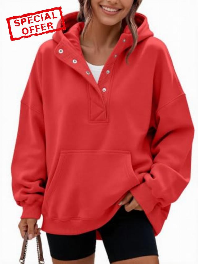 Trendy Queen Women's Oversized Fleece Hoodies Henley Sweatshirt                                                          Cozy Pullover with Kangaroo Pockets