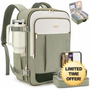 ZOMFELT Personal Item Travel Bag 18x14x8 Expandable 40L-45L Travel Backpack                                                          Personal Item Backpack Women with 3 Packing Cubes