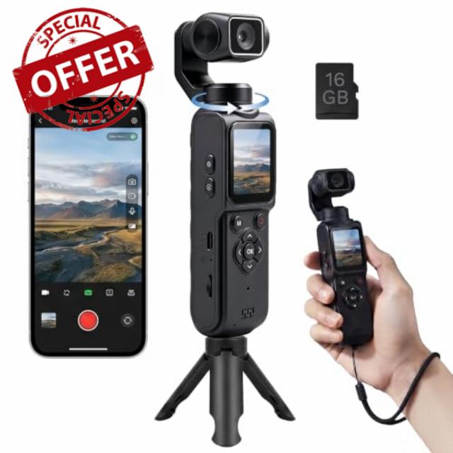 4K Gimbal Camera for Vlogging Pocket Handheld Video Camera Body Cam                                                          4K Video Recording&75MP Photo | Rotating Lens&Face Tracking | 1.72in Touchscreen | Bluetooth | Tripod