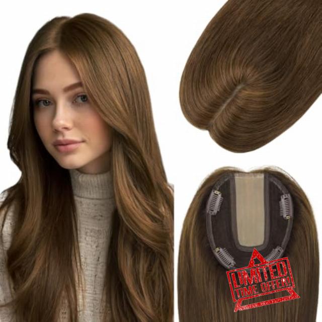 Hair Toppers for Women Real Human Hair 16Inch 65g #4 Chocolate Brown                                                          150% Density 5×6 Inch Base