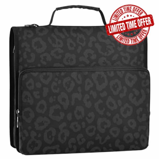 Zipper 3 Ring Binder Bag Leopard Expanding File Portfolio Storage Organizer 2-Inch