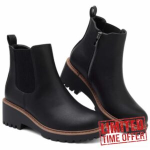 Women's Chelsea Wedge Boots Side Zip Lug Sole Round Toe Fall Ankle Boots                                                          Side zipper closure