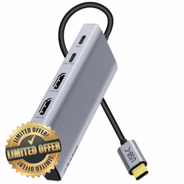 USB C Laptop Docking Station Dual HDMI Monitor 10in1 Dongle Type-C Hub Dock 2*4K@60Hz