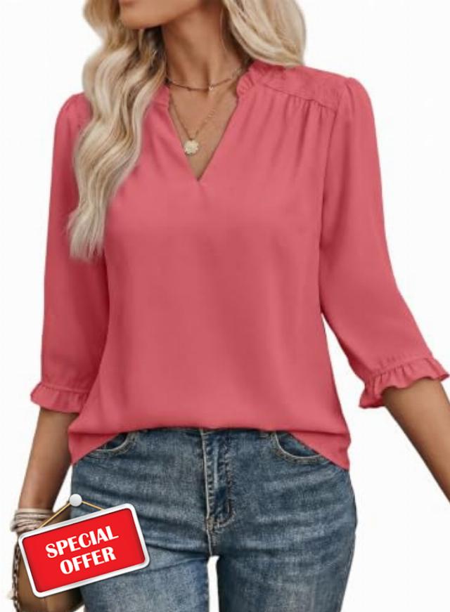 EVALESS Blouses for Women Dressy Casual Business Work Tops                                                          3/4 Length Sleeve Womens Top