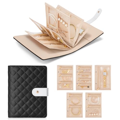 Foldable Velvet Jewelry Storage Book with Clear Zipper Pouch for Rings
