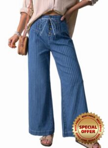 Dokotoo Women's Wide Leg Baggy Jeans Drawstring Striped Button Denim Pants                                                          2026 Fall Winter
