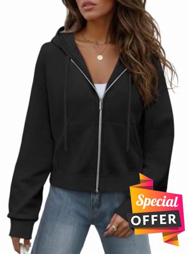 Womens Zip Up Hoodies Fleece Jacket Cropped Sweatshirt                                                          Lightweight Casual Jackets with Pockets Fall Fashion Clothes Long Sleeve Hoodie Workout Gym Athletic 2026