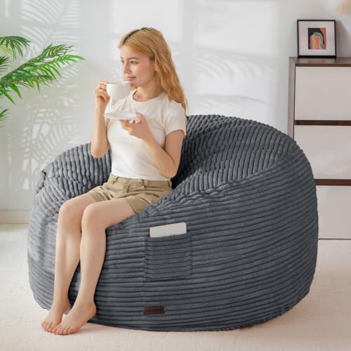 Corded Bean Bag Sofa with Removable Cover Comfy Bean Bag Chair with Supportive Filling