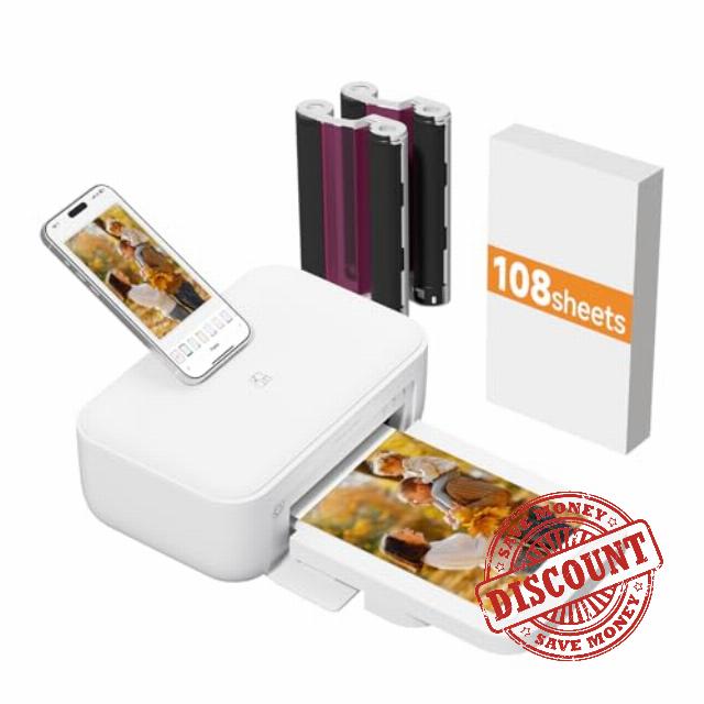 HPRT CP4100 4x6 Portable Photo Printer with 108 Sheets+2 Ribbons