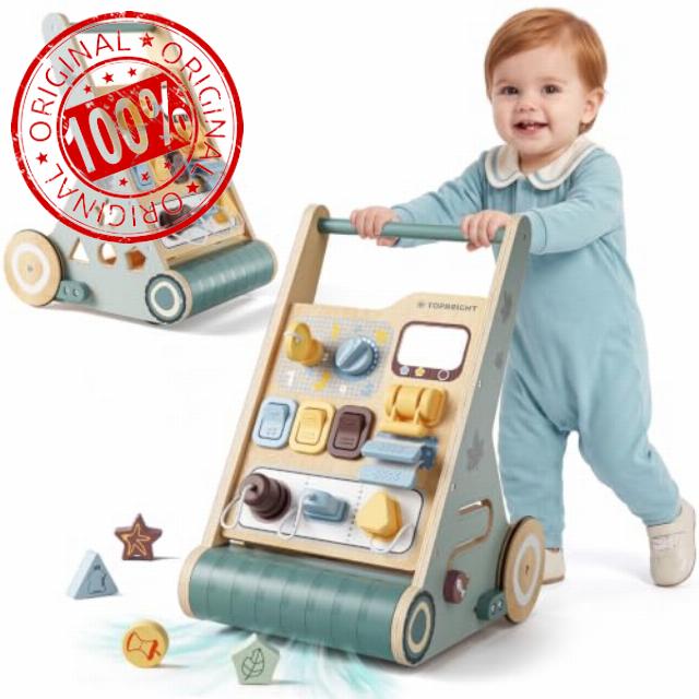 TOPBRIGHT Wooden Baby Walker with Activity Center for 1 Year Old Boy Gifts                                                          10-in-1 Montessori Push Walker for Babies Learning to Walk