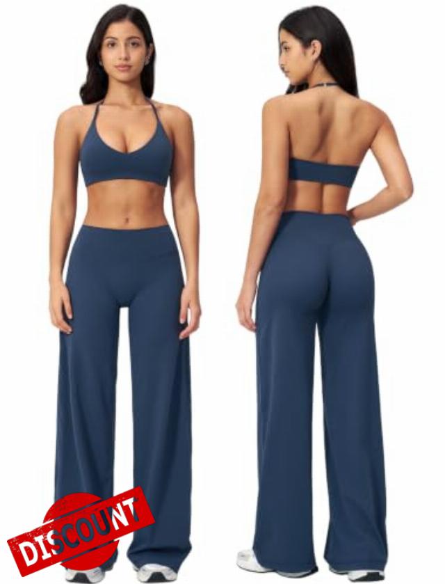 ABOCIW Workout Sets for Women Two Piece Yoga Pilates Outfits                                                          V Neck Sports Bra