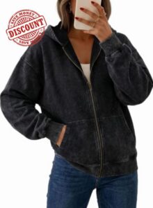 SHEWIN Women Oversized Full Zip Up Hoodie Washed Out Sweatshirt                                                          Fall