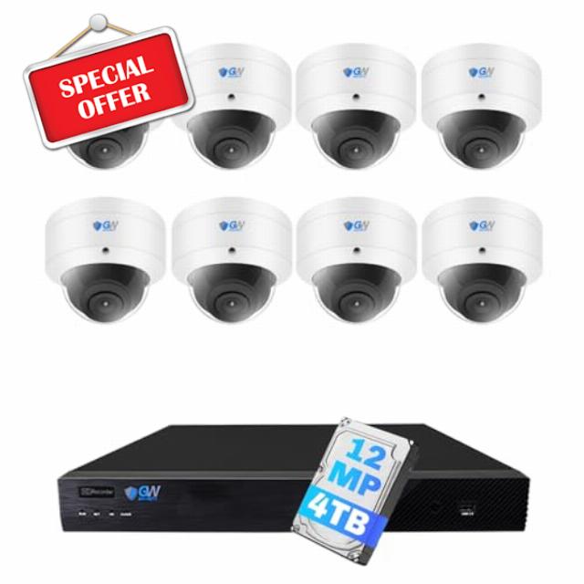 GW Security 16 Channel NVR 12MP Face Recognition PoE Security Camera System                                                          8 x 12MP (4512x2512P) 4K @ 30FPS Color Night Vision Waterproof Microphone AI PoE Dome Cameras