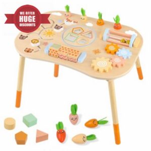 Wooden Activity Table Baby Activity Center Montessori Toys for 1 Year Old                                                          Wood Sensory Table for Toddlers 1-3 Baby Kids Learning Montessori Activity Center Shape Sorter Game 2 3 Holiday Birthday Gif