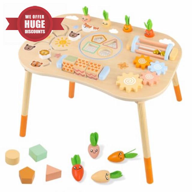 Wooden Activity Table Baby Activity Center Montessori Toys for 1 Year Old                                                          Wood Sensory Table for Toddlers 1-3 Baby Kids Learning Montessori Activity Center Shape Sorter Game 2 3 Holiday Birthday Gif