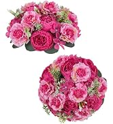BLOSMON Fake Flowers Ball Centerpieces: 2 Pcs, Pink White Rose Babys Breath | Lifelike Appearance...