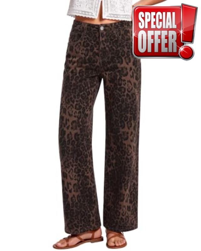 luvamia Wide Leg Jeans for Women High Waisted Leopard Cheetah Denim Pants Adjustable Back Cinched Waist