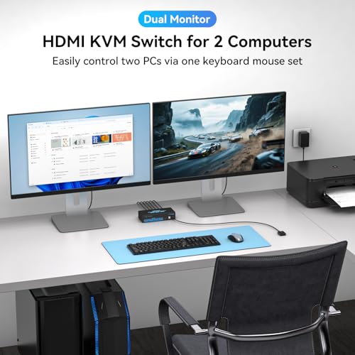 USB 3.0 Dual Monitor KVM Switch 4K@120Hz High Refresh Rate