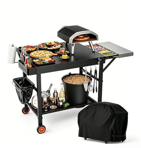 Large Space with Wheels Pizza Oven Stand& Heavy Duty Waterproof Cover