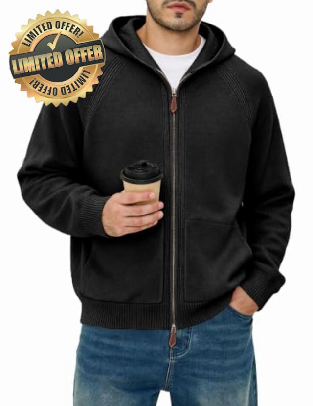 JMIERR Men's Hooded Cardigan Sweater 2 Pockets Zip Up Knit Jacket                                                          Soft Stretch Knit
