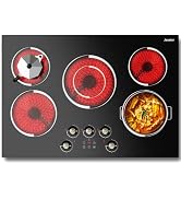Disaenvir 30 Inch Electric Cooktop with Ductless Downdraft Vent 7400W | 4 Burner 30 Inches Electr...