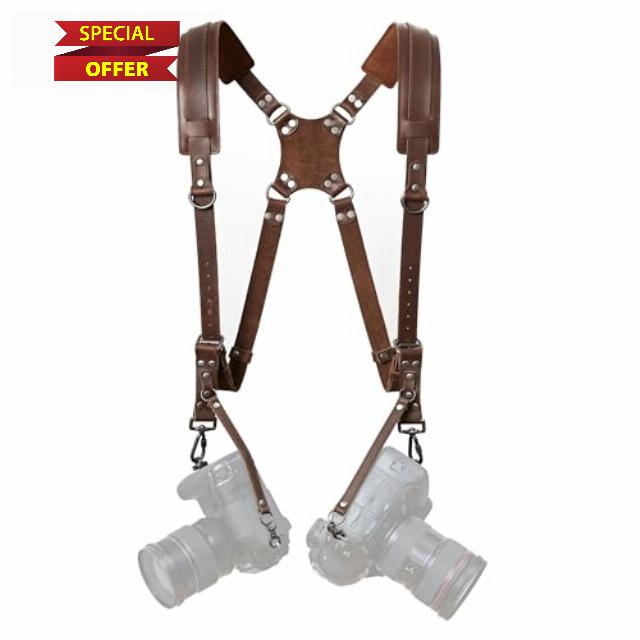 Padwa Lifestyle Dual Camera Harness Strap for Two-Cameras - Dual Shoulder Full Grain Leather Harness