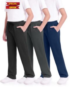 3 Pack Boys Sweatpants with Pockets - Kids Athletic Mesh Open Bottom Pants                                                          Track Pant Black Baseball Workout Running Basketball Quick Dry Lightweight Loose Fit Joggers for Youth Teen Size 7-20 Clothes