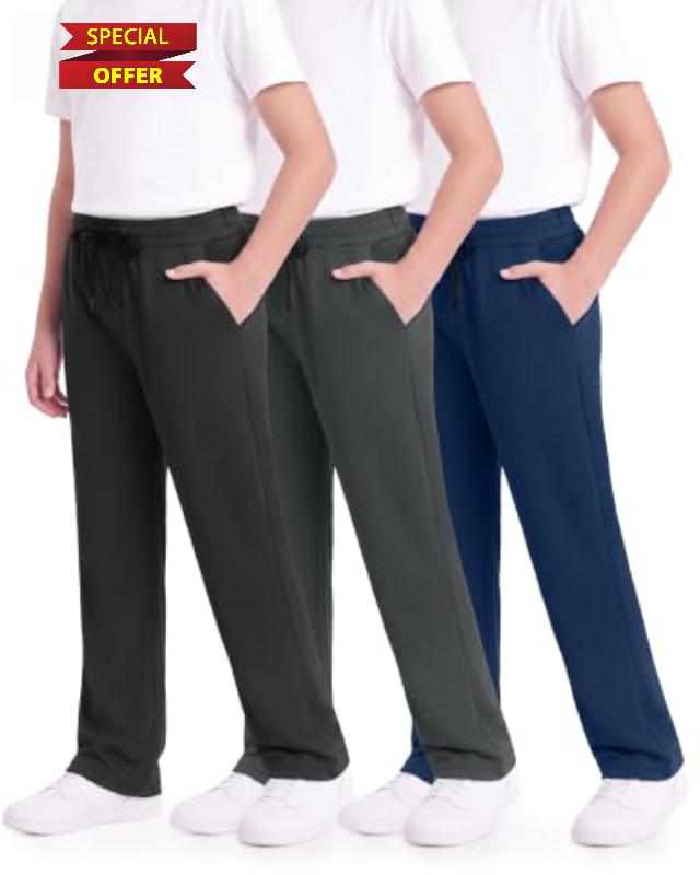 3 Pack Boys Sweatpants with Pockets - Kids Athletic Mesh Open Bottom Pants                                                          Track Pant Black Baseball Workout Running Basketball Quick Dry Lightweight Loose Fit Joggers for Youth Teen Size 7-20 Clothes