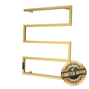 Towel Warmer Rack for Bathroom with Timer/Fahrenheit Temperature Control Wall Mounted Electric Heated 5 Bar Rail Plug-in or Hardwired Keep Bath Shower Towel Warming (Brushed Gold)