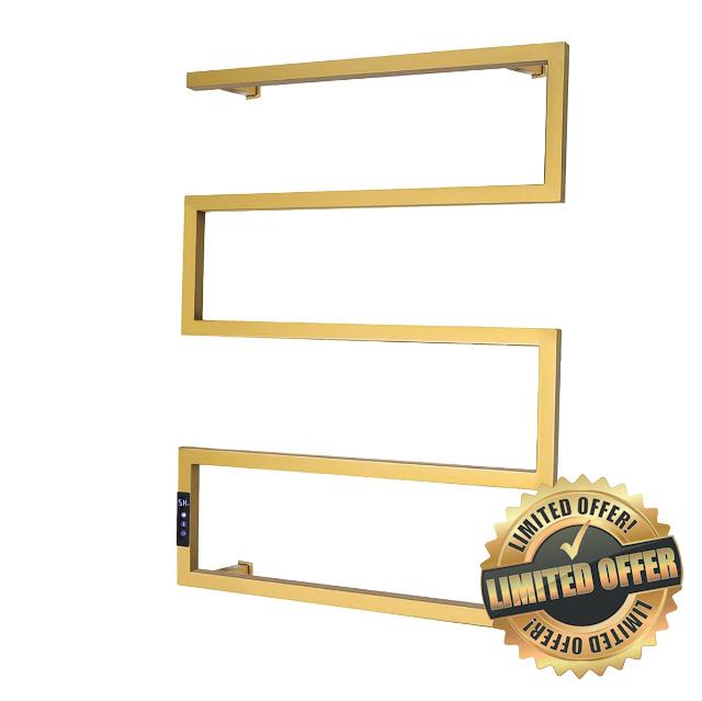 Towel Warmer Rack for Bathroom with Timer/Fahrenheit Temperature Control Wall Mounted Electric Heated 5 Bar Rail Plug-in or Hardwired Keep Bath Shower Towel Warming (Brushed Gold)
