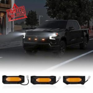 Grille Lights Compatible with 2022-2026 Chevy Silverado 1500 LT                                                          Front Bumper Lamp 3PCS Decorative Grille Lights with Fuse Wire Replacement for 2022-2026 Chevy Silverado Accessories